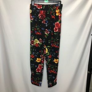 Forever 21 Black Floral Pants with Tie